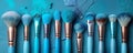 Artistic makeup brushes with blue powder explosion Royalty Free Stock Photo