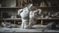 Artistic marble sculpture of male torso with precision detailing in artisan Royalty Free Stock Photo