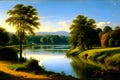 artistic scene of riverside at noonday generated by ai Royalty Free Stock Photo