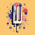 Artistic melting popsicle vector illustration with red and blue halftone patterns and circles. Royalty Free Stock Photo