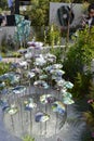 Artistic glass water feature decorations in the garden