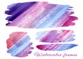 Watercolor artiatic freehand drawing stains and splash on white. Large Set blue, red, pink, purple and violet drop