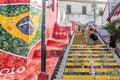 Artistic mural on walls and staircase at the Lapa steps in Lapa neighbourhood of Rio de Janeiro, Brazil, South America