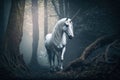 Artistic mystical horse in the fantasy dark fairy forest landscape. Abstract unicorn in the magical woodland. Royalty Free Stock Photo