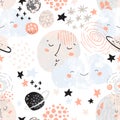 Artistic nursery seamless pattern. Night dream Illustration