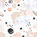 Artistic nursery seamless pattern. Night dream Illustration