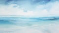 Artistic Ocean Painting With Blue And White Clouds