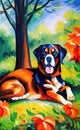 Artistic oil painting.Dog portrait.Large brush strokes