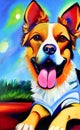 Artistic oil painting.Dog portrait.Large brush strokes