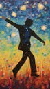 Artistic oil painting of a man dancing in a night club Royalty Free Stock Photo