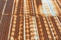 Artistic of old and rusty zinc sheet roof. Vintage style metal sheet roof texture. Pattern of old metal sheet. Rusting metal or Royalty Free Stock Photo