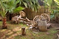 Artistic ox-wagon composition in garden