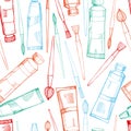 Artistic paintbrushes and paints. Vector seamless pattern