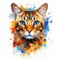 an artistic painting of a bengal cat on a white background