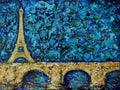 Artistic painting of the Eiffel Tower and bridge