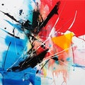 Abstract Painting: Red Light, Blue And Yellow - Inspired By Japonism Royalty Free Stock Photo