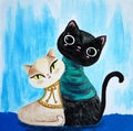 Artistic painting two cats, cozy scarves