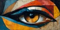 Artistic painting of a womans eye with vibrant tints and shades on a wall Royalty Free Stock Photo