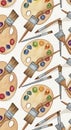 Artistic Palette and Brushes Seamless Pattern Design Royalty Free Stock Photo