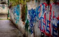 Artistic photo with ugly graffiti on a wall