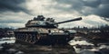 Artistic photo of a vintage tank in desolate postapocalyptic setting. Concept Postapocalyptic Photography, Vintage Tank, Desolate Royalty Free Stock Photo