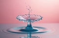 Artistic photo of water drop splash creating unique shape. Water droplet hitting water surface causing splash and ripples. Liquid Royalty Free Stock Photo