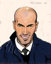 Artistic portrait illustration of former French soccer player Zinedine Zinade, now Real Madrid football club coach