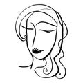 Artistic Portrait sketch beautiful woman Illustration of People Face doodle lines scandinavian style. Silhouette print for clothes Royalty Free Stock Photo