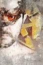 Artistic portrait with textured background, bearded man with Venetian mask Royalty Free Stock Photo