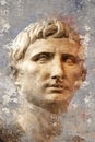 Artistic portrait with textured background, classical Greek sculpture