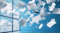 Paper Sheets Flying Freely Near Large Window in Office Space During the Daytime Royalty Free Stock Photo