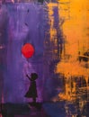 Artistic portrayal of a girl with a red balloon during dusk Royalty Free Stock Photo