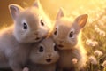 Artistic portrayal of a rabbit family engaged in