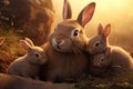 Artistic portrayal of a rabbit family engaged in