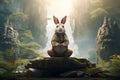 Artistic portrayal of a rabbit in a meditative