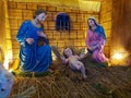 Artistic presentation of birth of Jesus Christ at Bethlehem stable,  fatherJoseph , Immanuel, motherMary  at Calcutta . Royalty Free Stock Photo