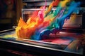 Artistic Printer color splashes paints. Generate Ai
