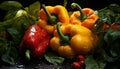 Artistic recreation of still life of yellow and red bell peppers