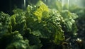 Artistic recreation of wet lettuce in a greenhouse