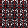 Artistic red black textile carpet pattern.