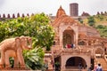 artistic red stone jain temple at morning from unique angle