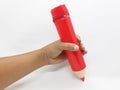Artistic Red Writing Utensils Case with Unique Special Design of Huge Pencil Shape for Kids in White Background 02