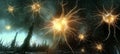 Artistic Render of Neural Network, Synapses Firing with Energy, Brain Function Concept