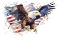 American Bald Eagle with Flag Illustration Royalty Free Stock Photo