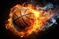 Basketball on Fire Artwork. A dynamic artwork of a basketball engulfed in flames, creating a sense of motion and intensity. AI Royalty Free Stock Photo