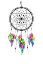 Artistic rendering of a traditional dreamcatcher against a white background.