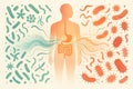 Conceptual art of the human microbiome\'s diverse ecosystem of microorganisms vital for body health and function Royalty Free Stock Photo