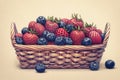 Artistic Rendering of a Woven Basket Brimming with Ripe Berries