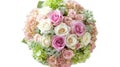 Artistic rendition of a beautiful bouquet with roses and mixed flowers on a white background Royalty Free Stock Photo