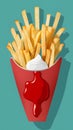 Artistic rendition of french fries with sour cream and ketchup